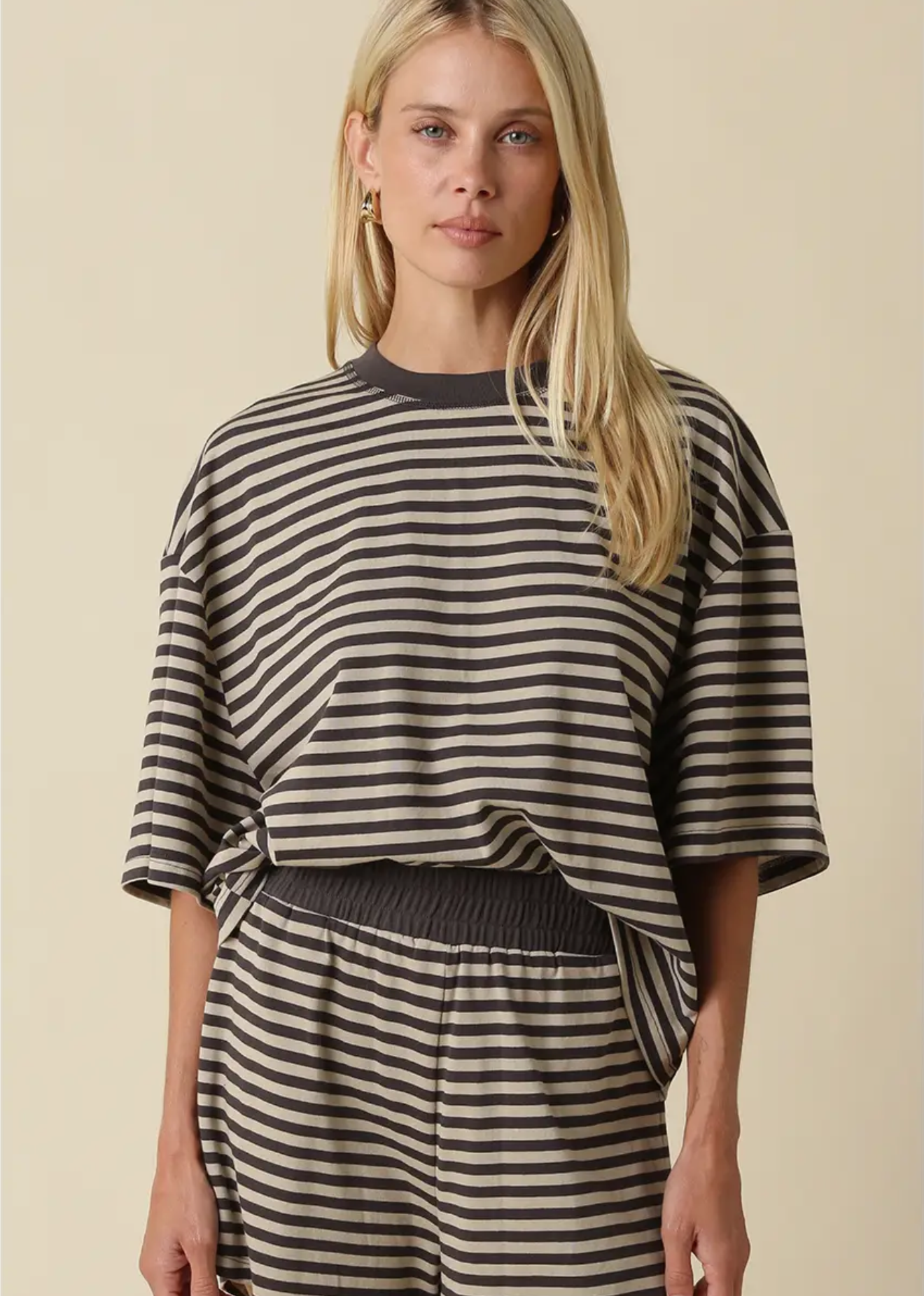 lena striped set - taupe / charcoal