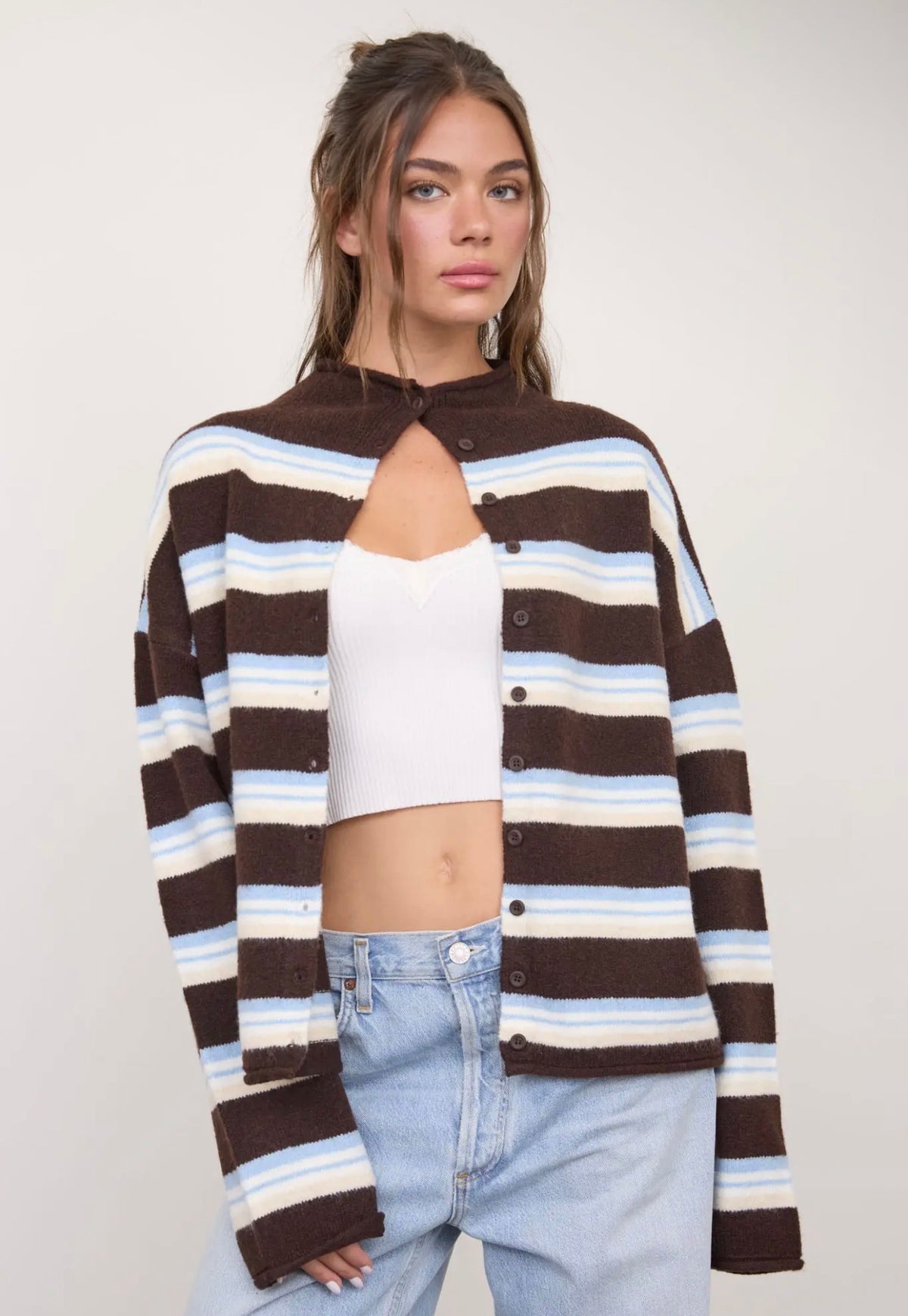 luca striped mockneck sweater