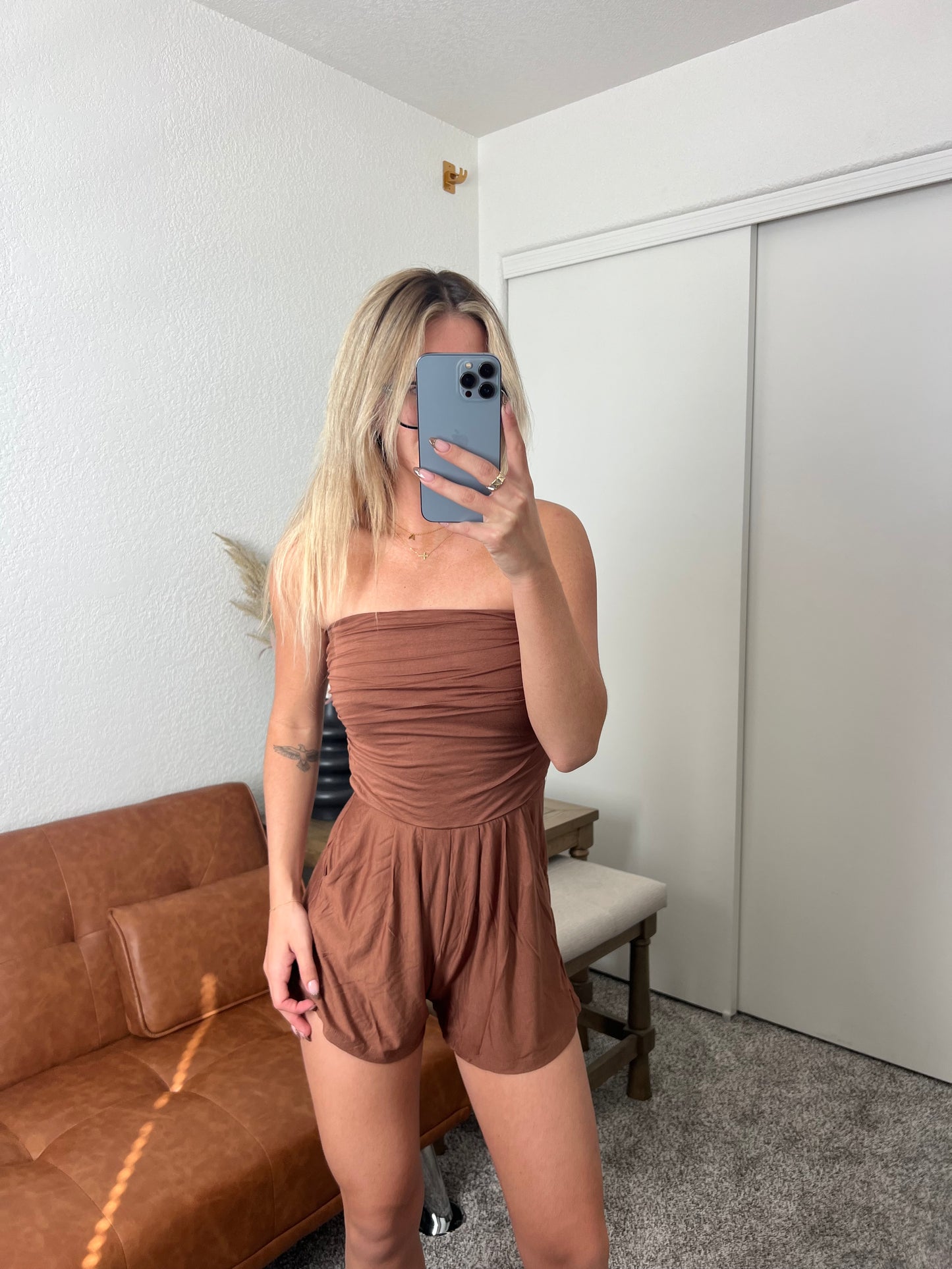 tara romper - chestnut