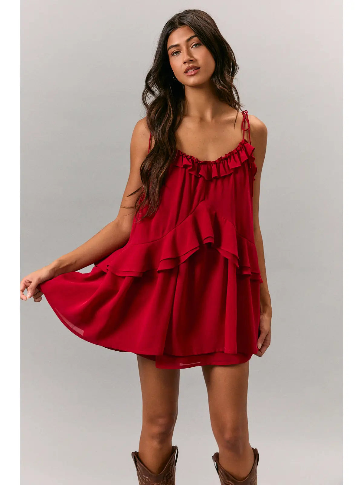 tristen tiered romper - dark red
