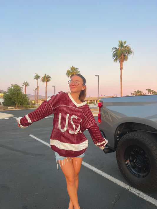usa sweater - red