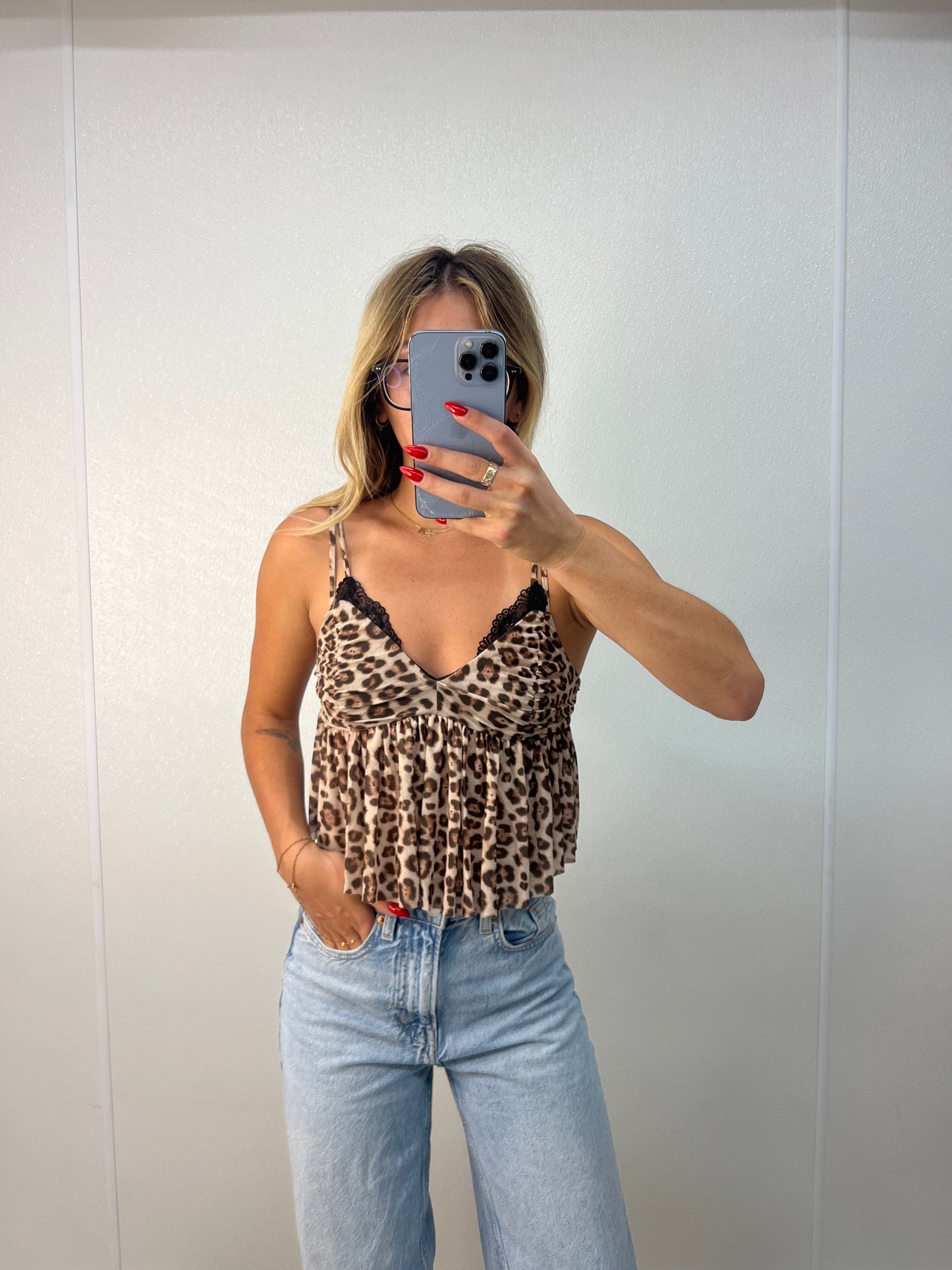 cheetah lace trim tank