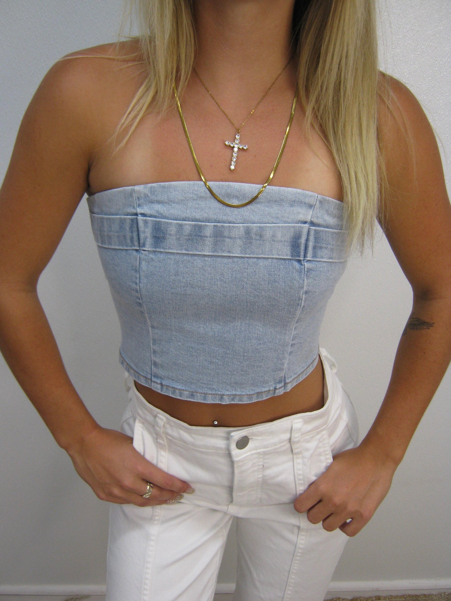 dara denim tube top