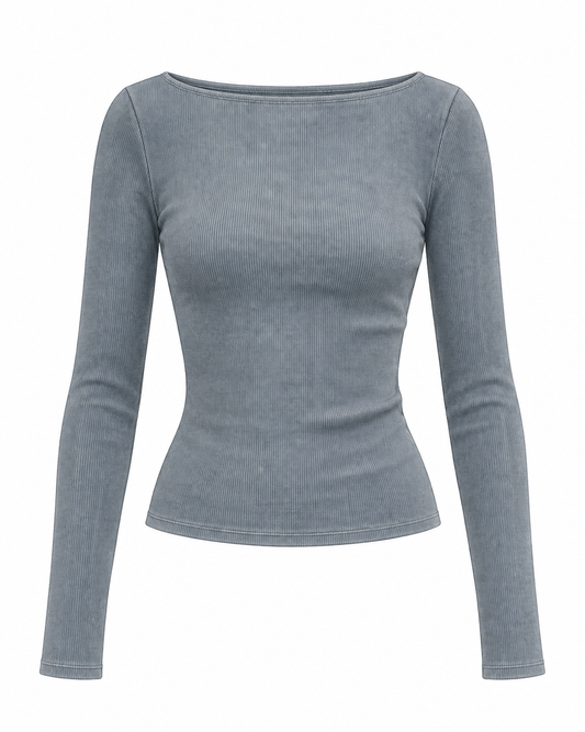 boat neck longsleeve - ash blue