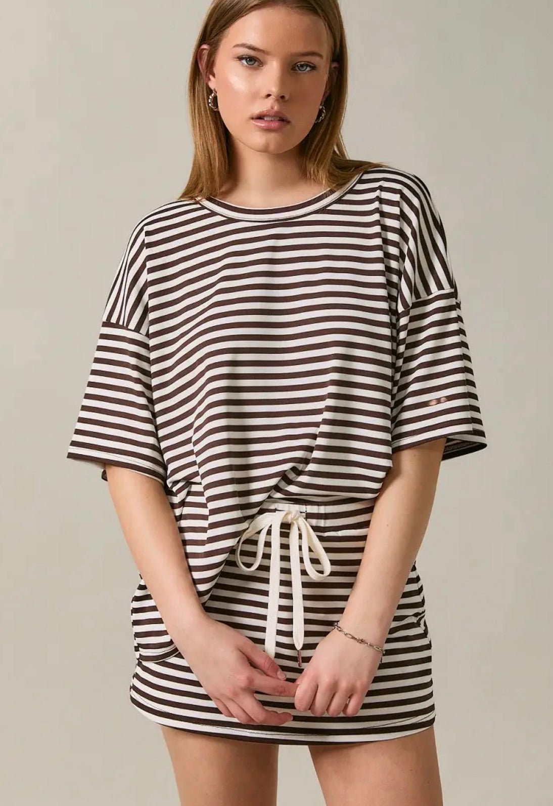 ren striped set - brown