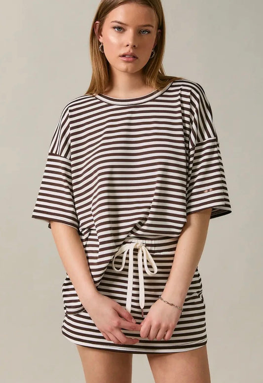 ren striped set - brown