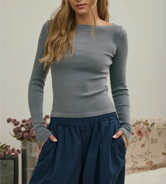 boat neck longsleeve - ash blue