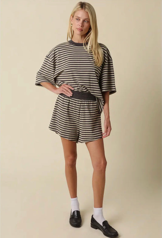 lena striped set - taupe / charcoal