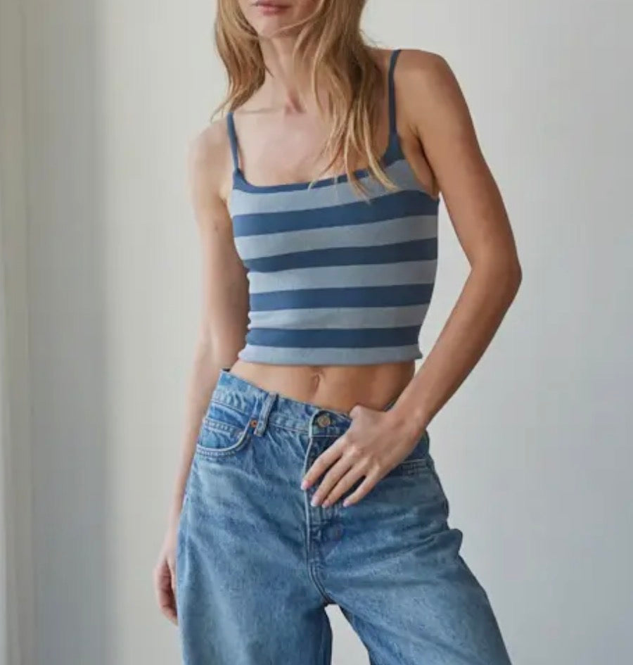 striped double layered tank - navy
