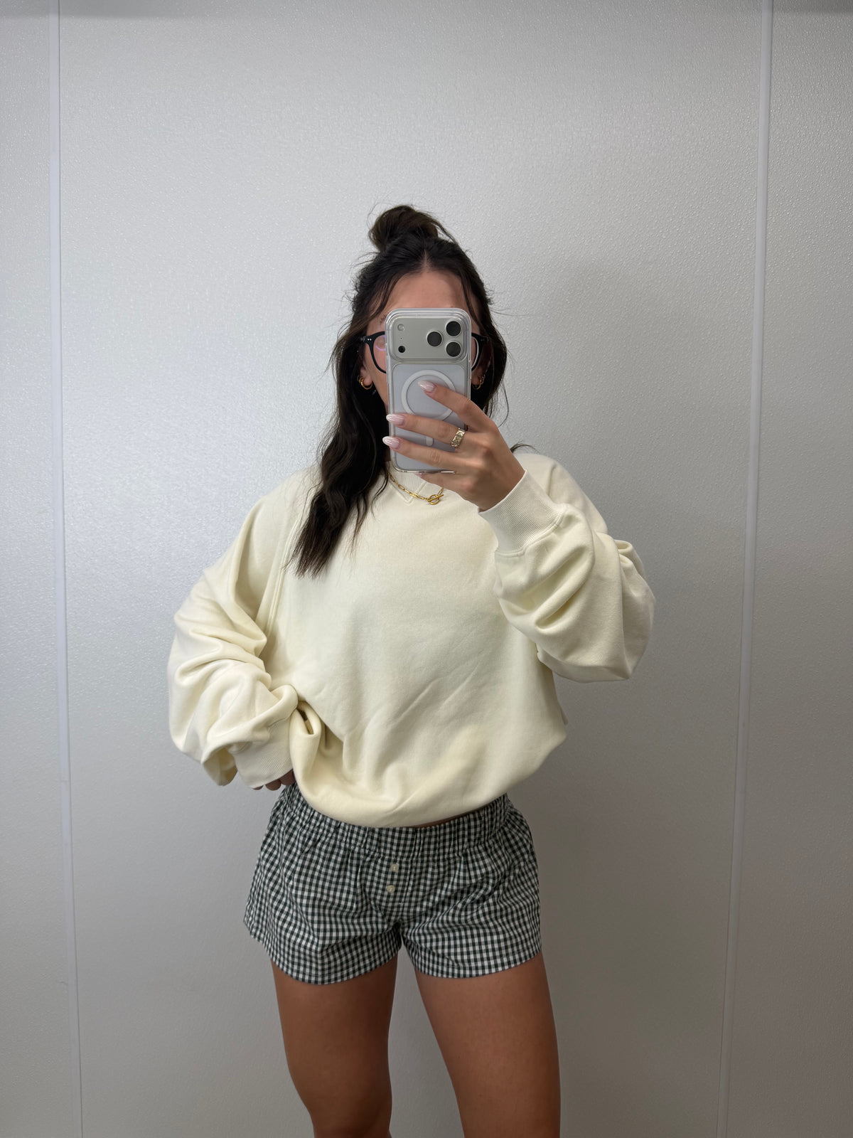 forest gingham mini short