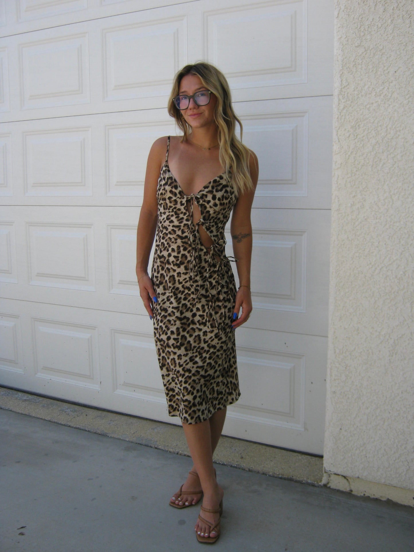mackee leopard midi dress