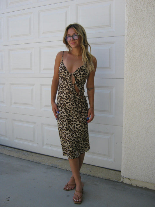 mackee leopard midi dress