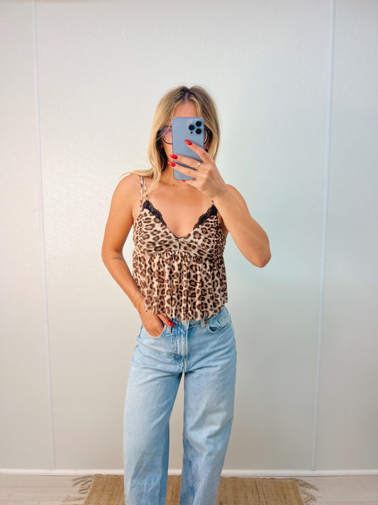 cheetah lace trim tank