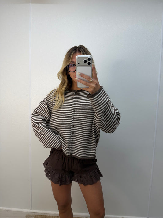blaine striped cardi - brown