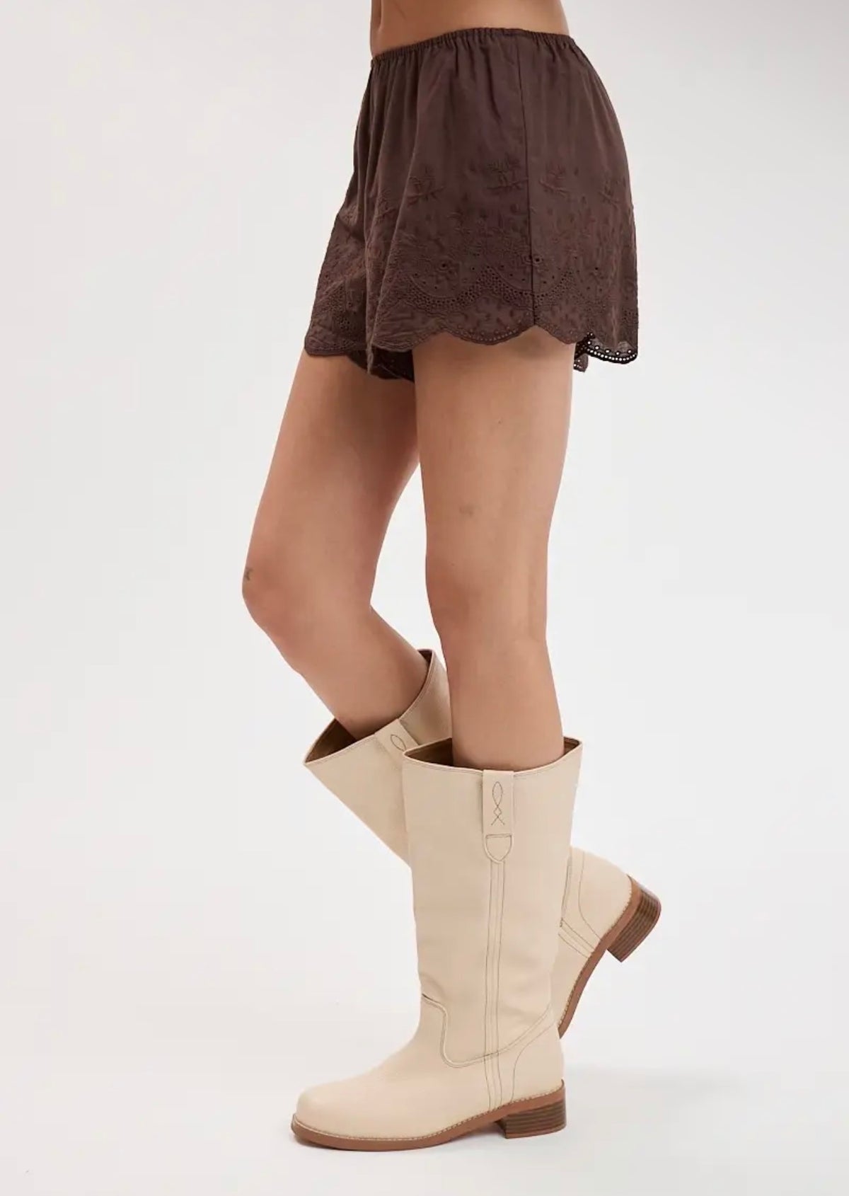 mocha eyelet shorts