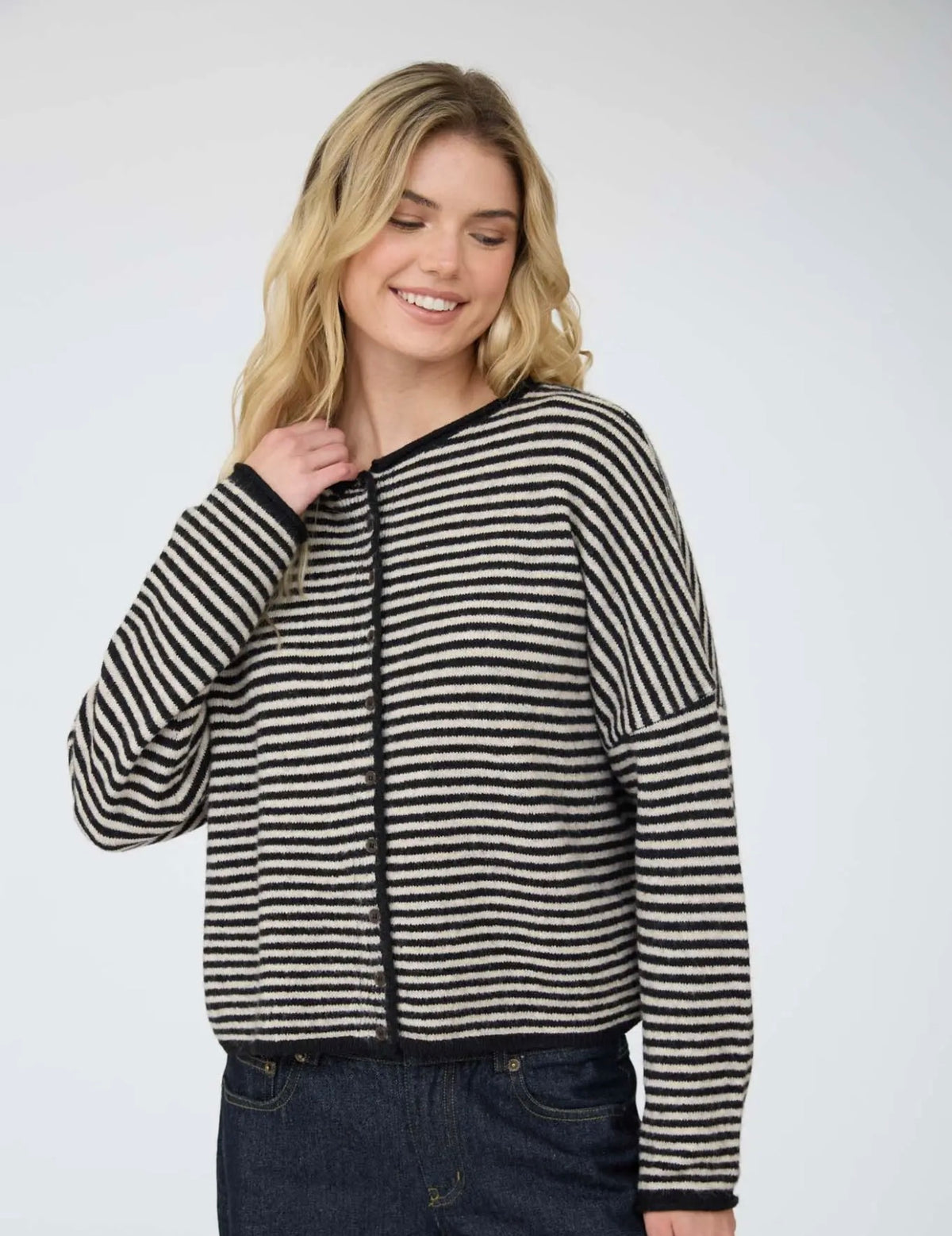 blaine striped cardi - black