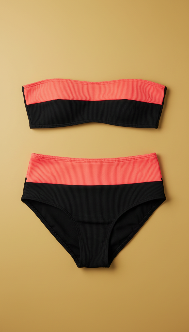 Hot Coral Jet Black Colorblock Bikini