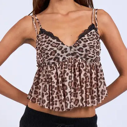 cheetah lace trim tank