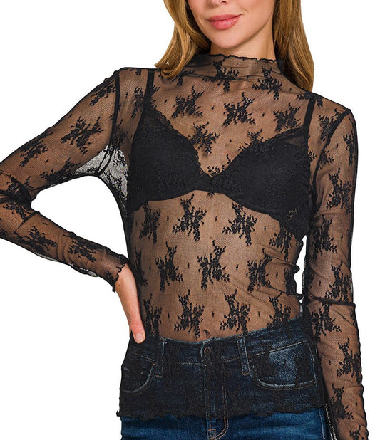 lace longsleeve - black