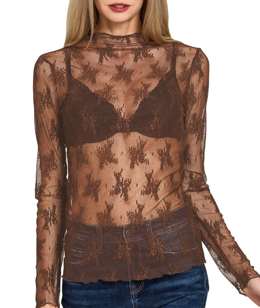 lace longsleeve - brown