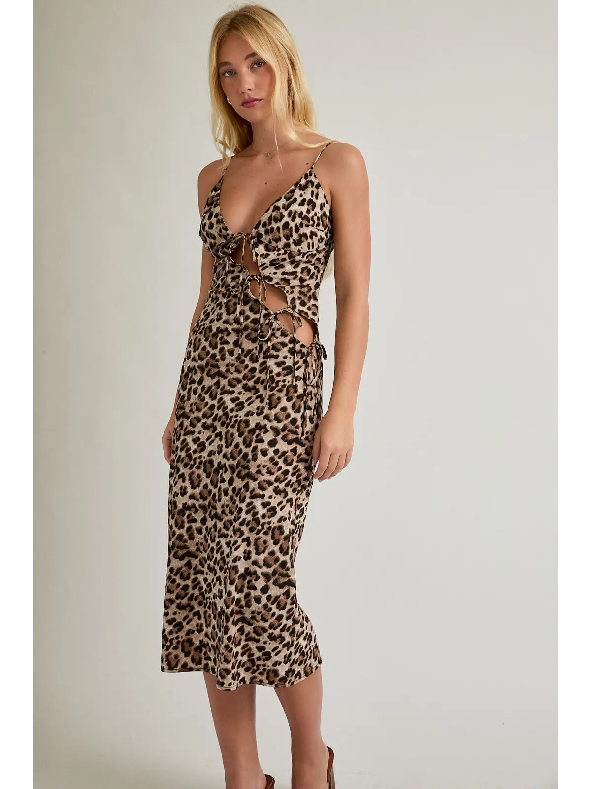 mackee leopard midi dress